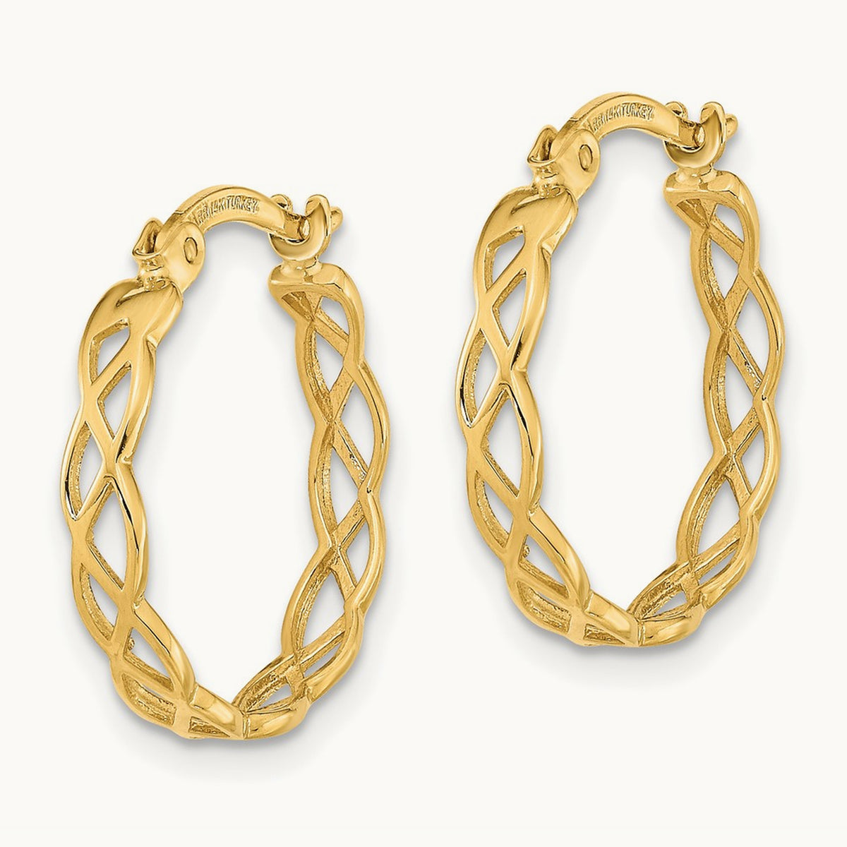 Polished Intertwined Filigree Hoop Earrings — 14K Yellow Gold