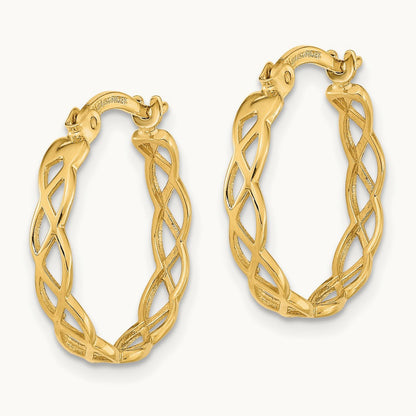 Polished Intertwined Filigree Hoop Earrings — 14K Yellow Gold