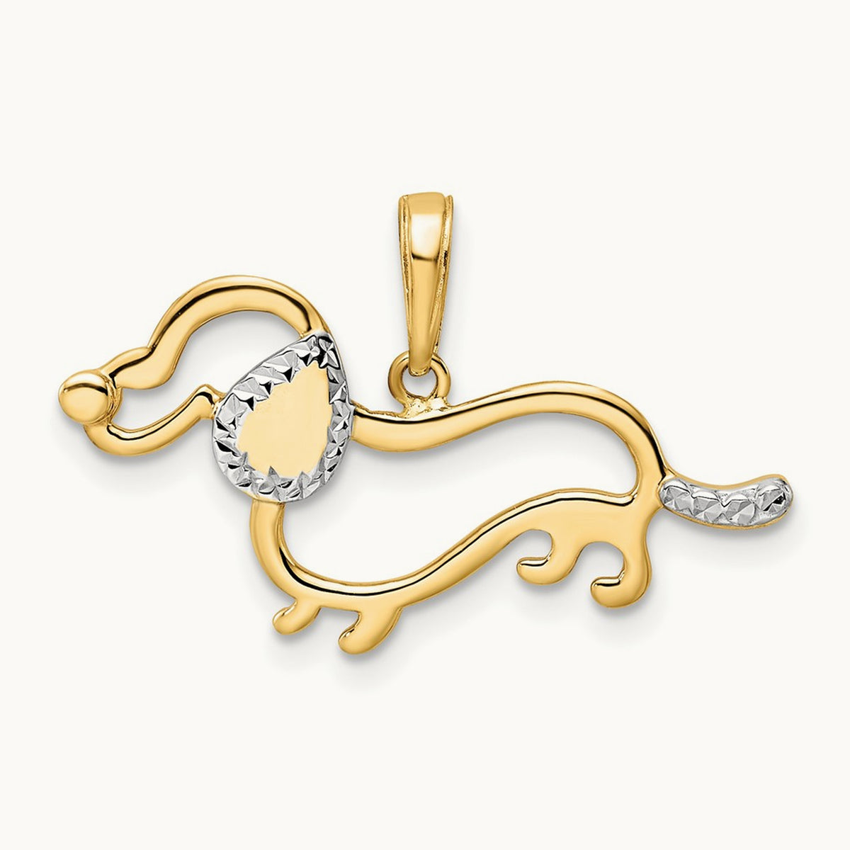 Diamond-cut Dachshund Pendant, 14K with White Rhodium