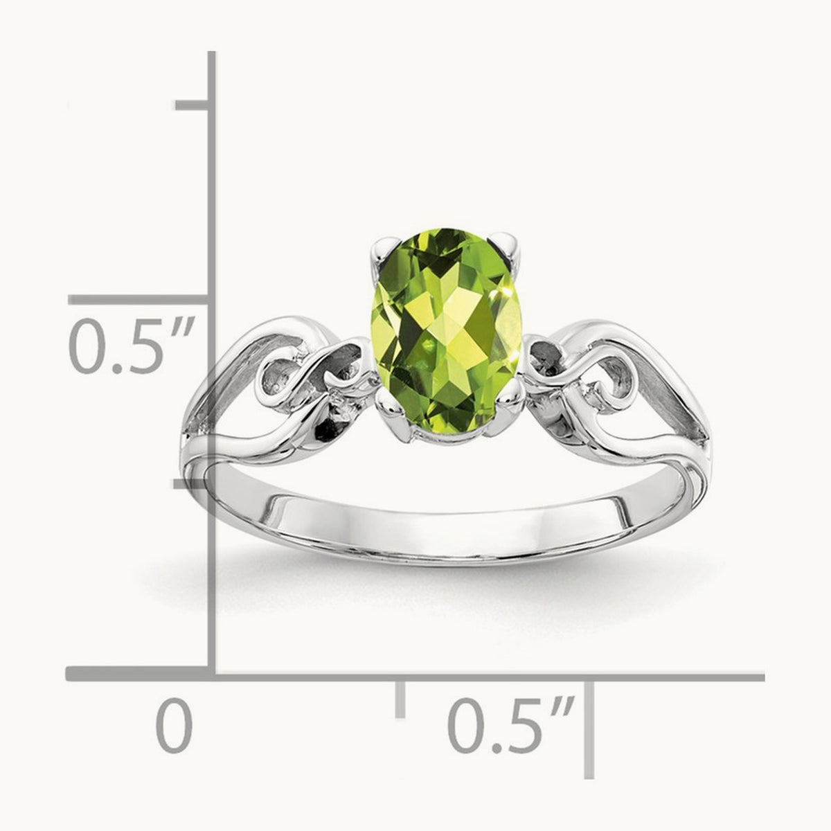 8x6mm Oval Peridot ring, 14K White Gold