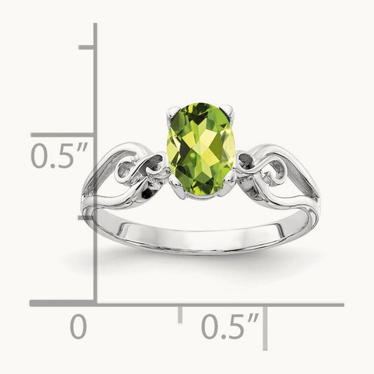 8x6mm Oval Peridot ring, 14K White Gold
