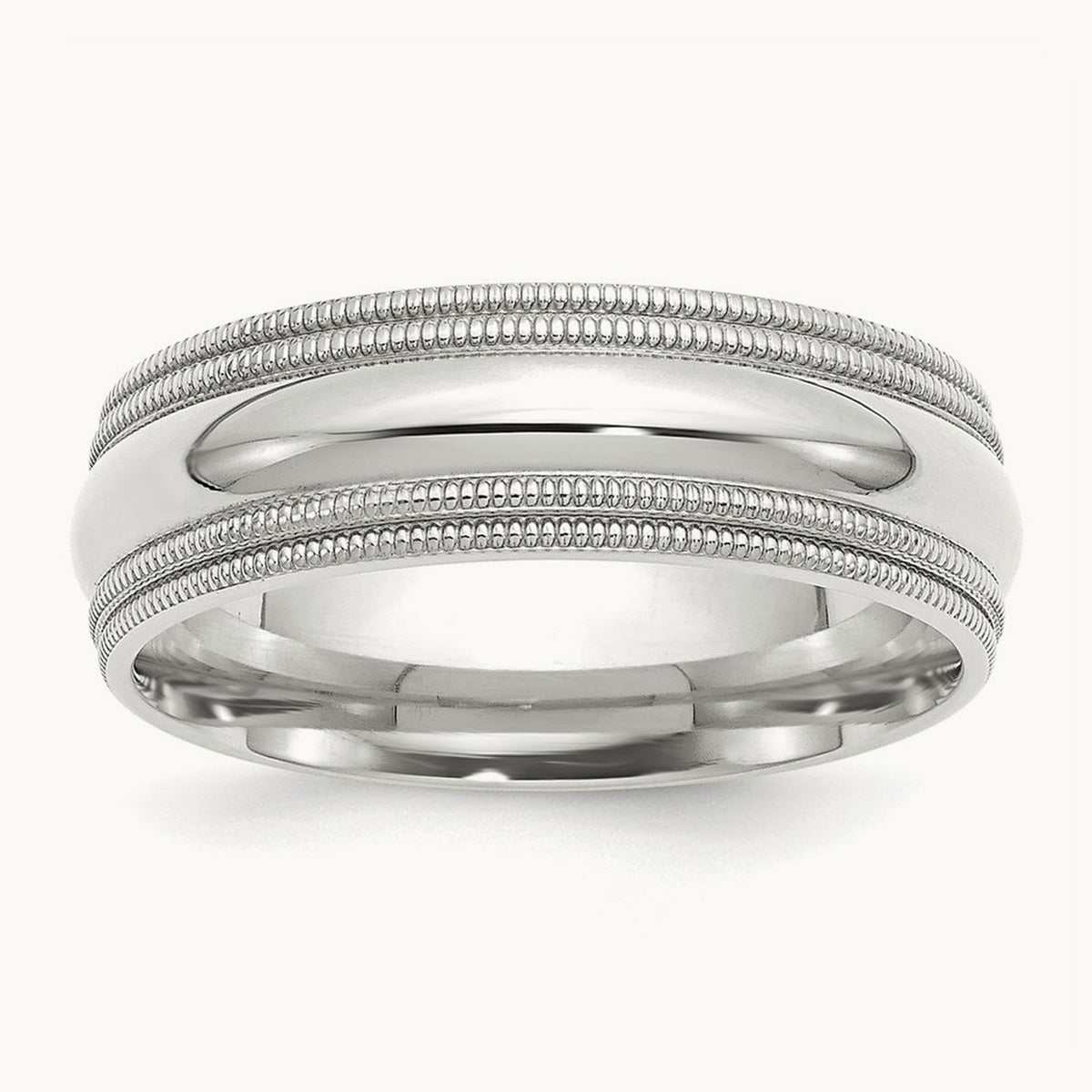 Double Milgrain Comfort Fit Band — 14K White Gold, 7mm