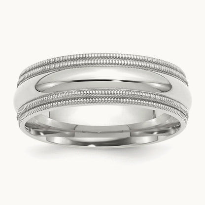 Double Milgrain Comfort Fit Band, 7mm, 10K White Gold