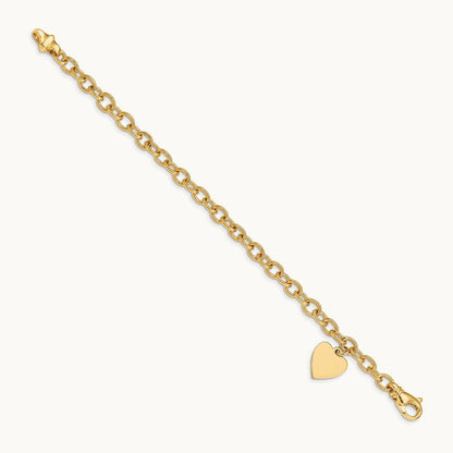Link w/ Heart Charm Bracelet, 14K