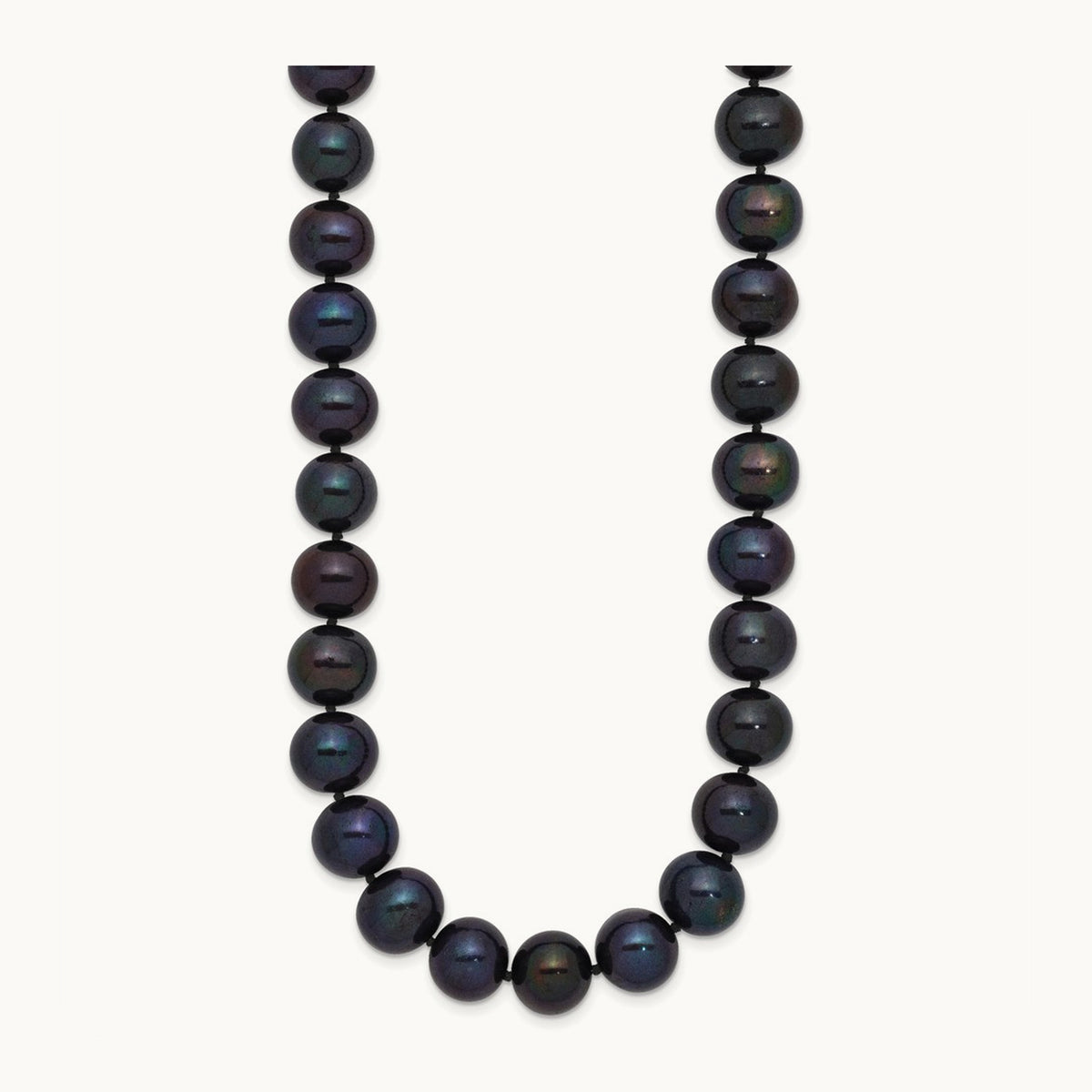10- Black Near Round Freshwater Cultured Pearl Necklace, 11mm, 14K White Gold