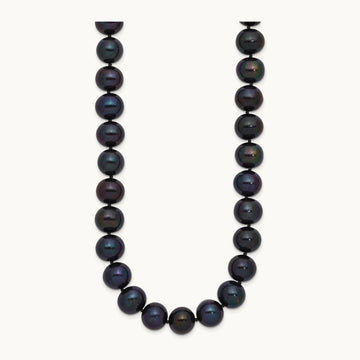 10- Black Near Round Freshwater Cultured Pearl Necklace, 11mm, 14K White Gold