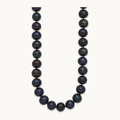 10- Black Near Round Freshwater Cultured Pearl Necklace, 11mm, 14K White Gold