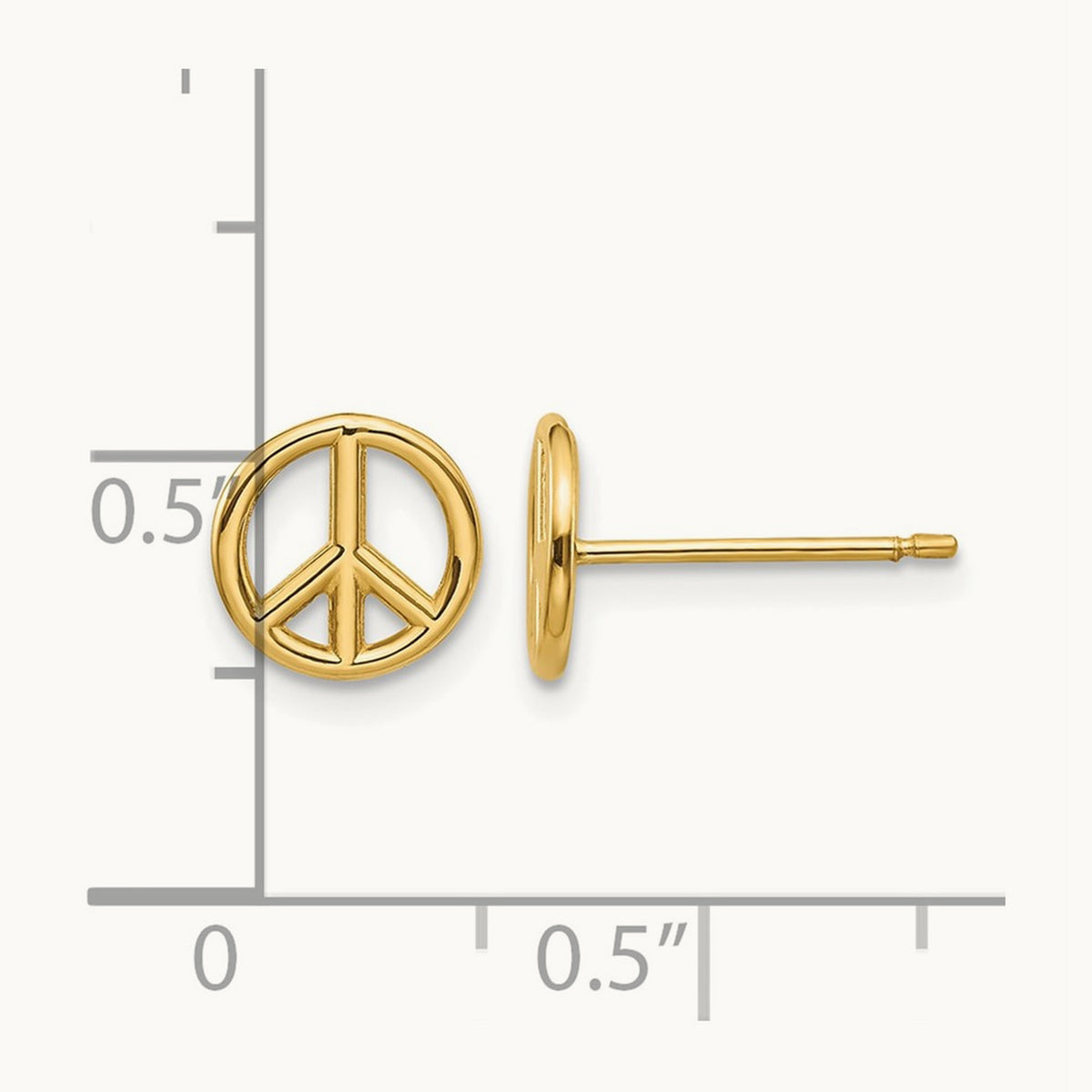 Polished Peace Symbol Post Earrings — 14K Yellow Gold, 8mm