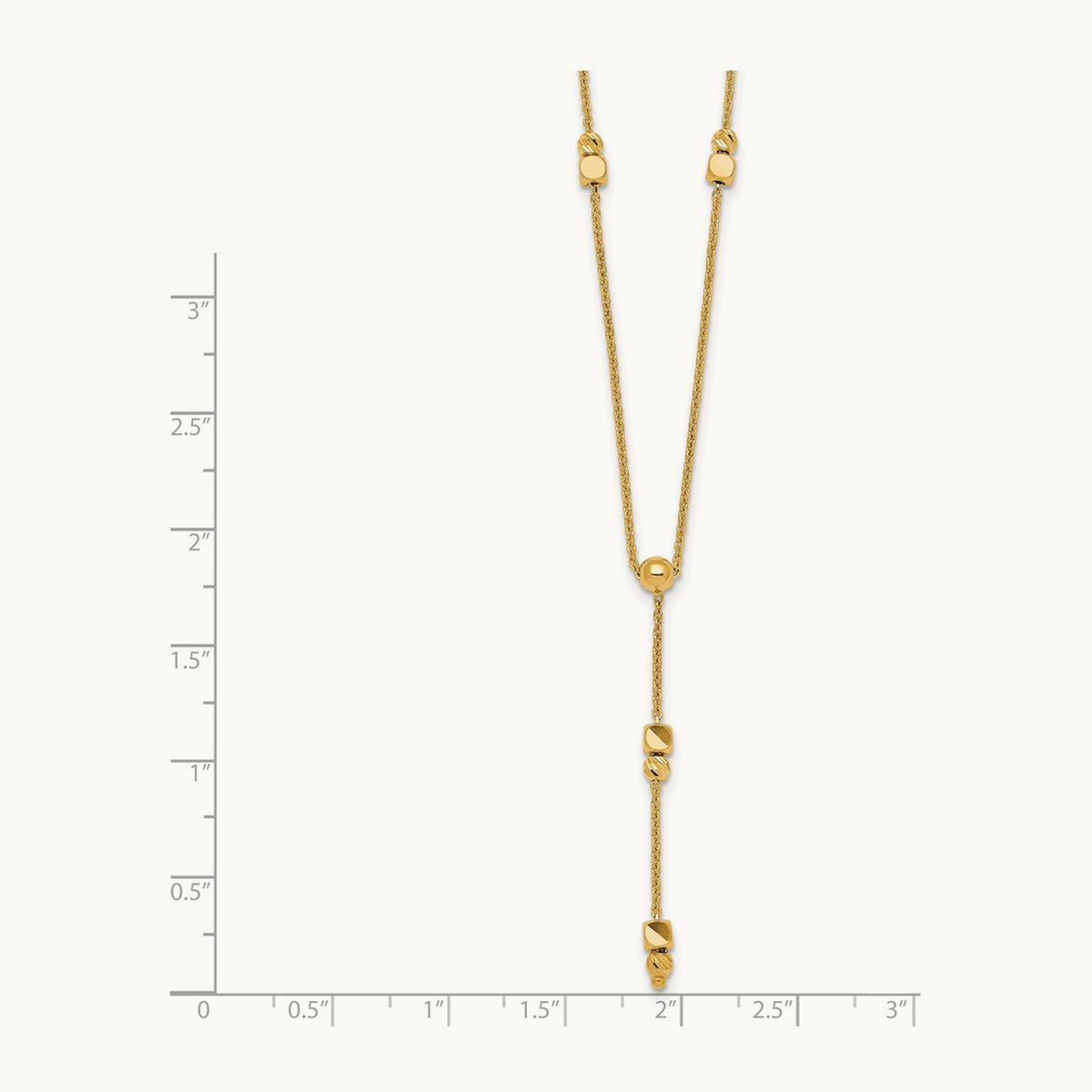 Polished Diamond-cut & Beaded Lariat 16in w/2in Ext Necklace, 14K