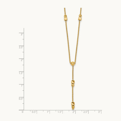 Polished Diamond-cut & Beaded Lariat 16in w/2in Ext Necklace, 14K