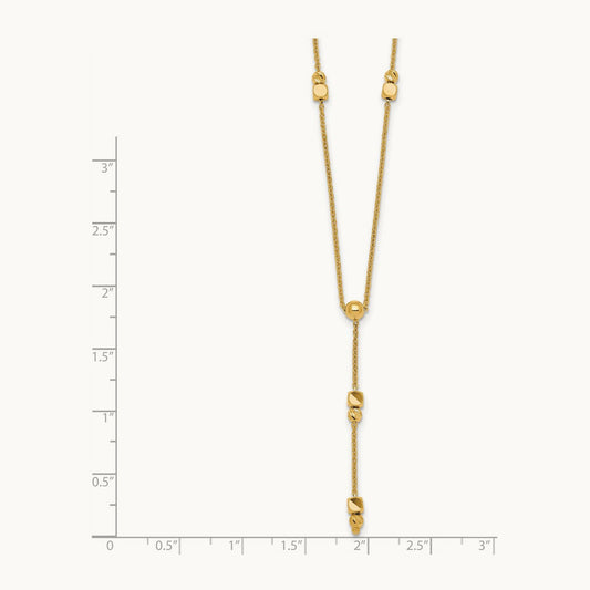 Polished Diamond-cut & Beaded Lariat 16in w/2in Ext Necklace, 14K