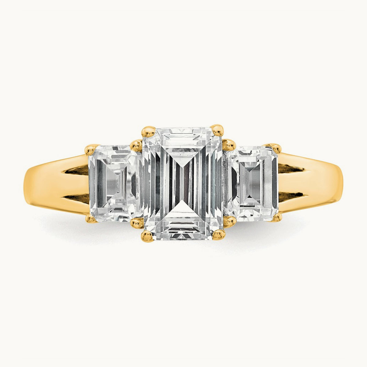 Emerald 3 Stone Engagement Ring, 1.50-3.25 ct tw Lab-Grown Diamond — 1 5/8 ct, 14K Yellow Gold