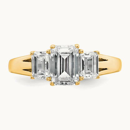 Emerald 3 Stone Engagement Ring, 1.50-3.25 ct tw Lab-Grown Diamond — 1 5/8 ct, 14K Yellow Gold