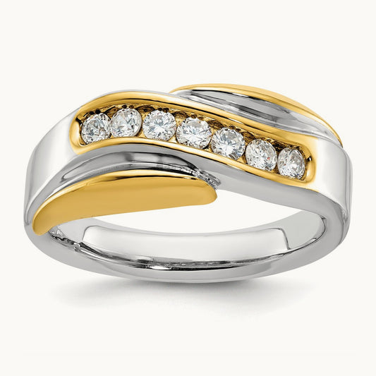 14ktt IBGoodman Men's Polished & Grooved Curved Bypass Diamond Ring