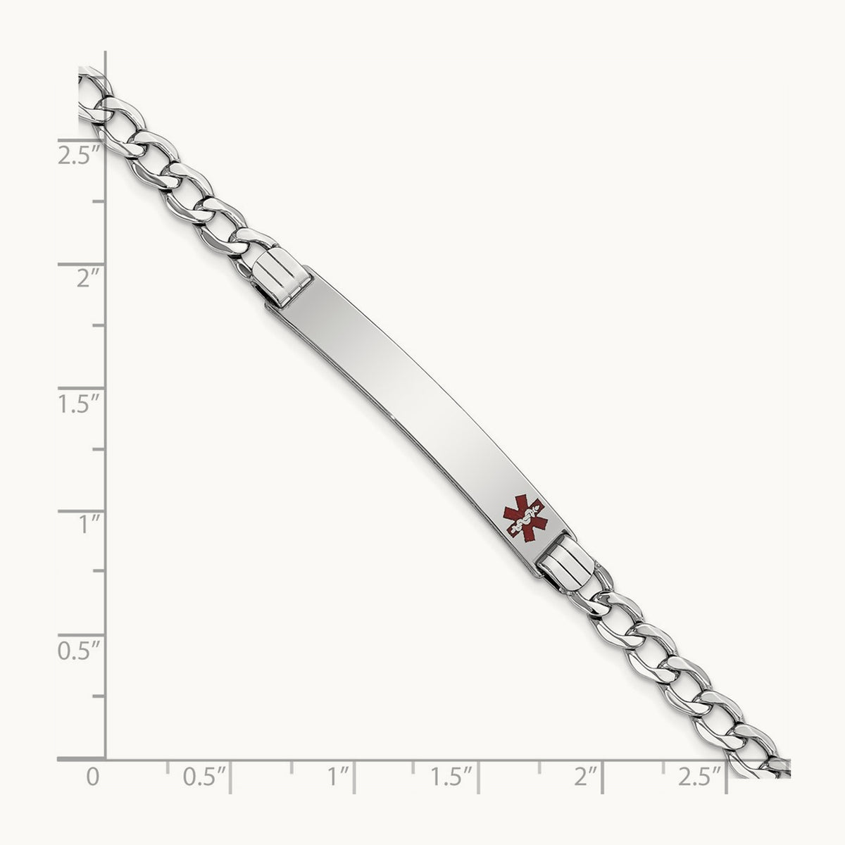 WG Semi-Solid Medical Polished Red Enamel Curb ID Bracelet, 14K