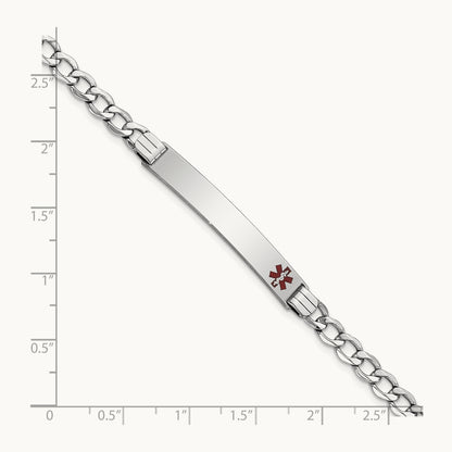 WG Semi-Solid Medical Polished Red Enamel Curb ID Bracelet, 14K