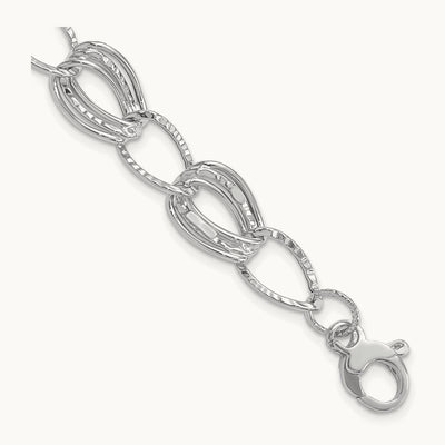 Polished and Textured Hollow w/1 in ext. Bracelet, 14K White Gold