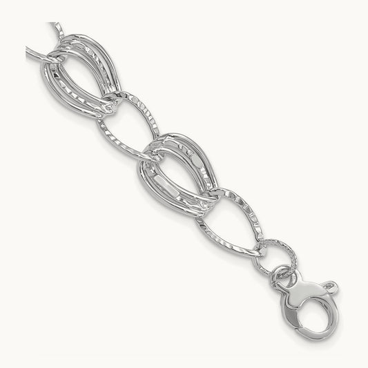 Polished and Textured Hollow w/1 in ext. Bracelet, 14K White Gold