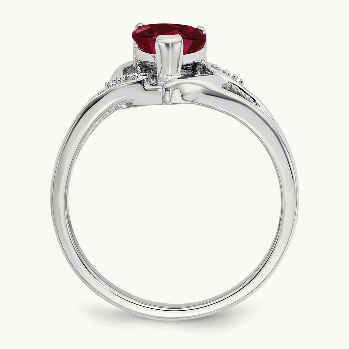 Created Ruby and Diamond Heart Ring, 14K White Gold