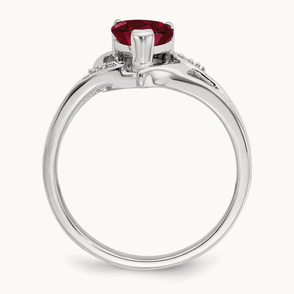Created Ruby and Diamond Heart Ring, 14K White Gold