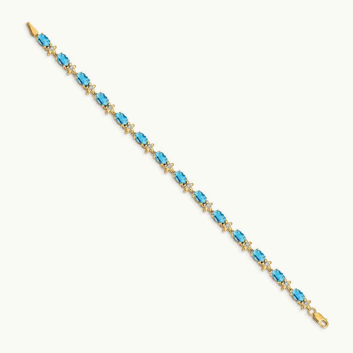 Floral Diamond and Blue Topaz Bracelet — 14K Yellow Gold