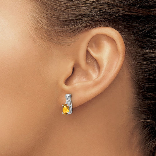 Citrine and Diamond Earrings — 14K White Gold