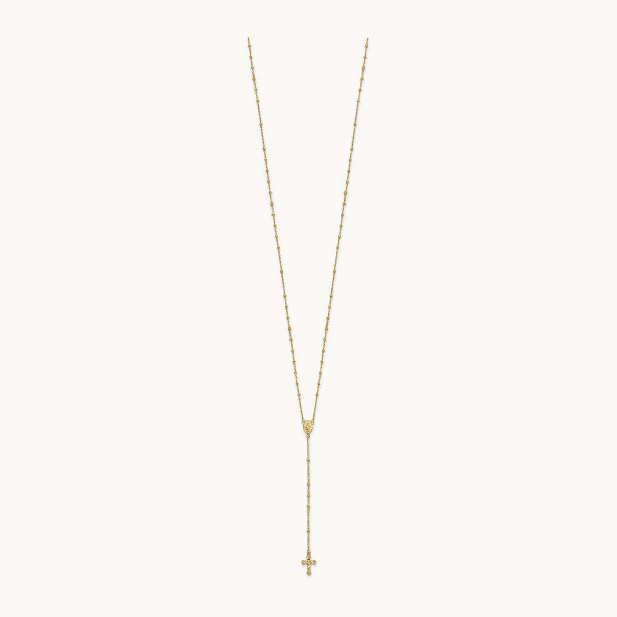 Polished Beaded Rosary Necklace, 2mm, 14K