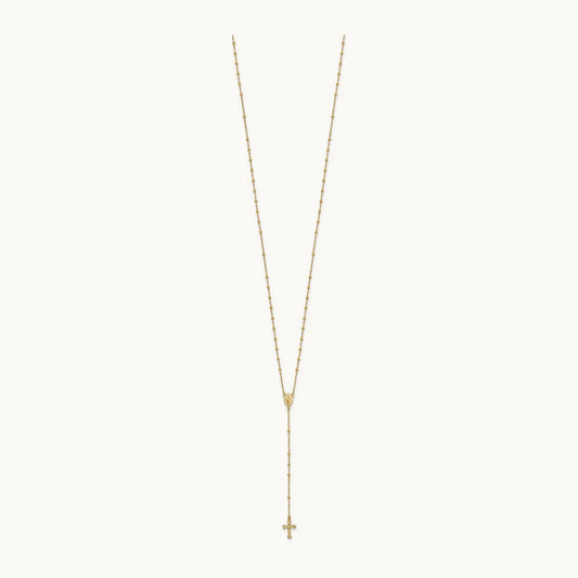 Polished Beaded Rosary Necklace, 2mm, 14K