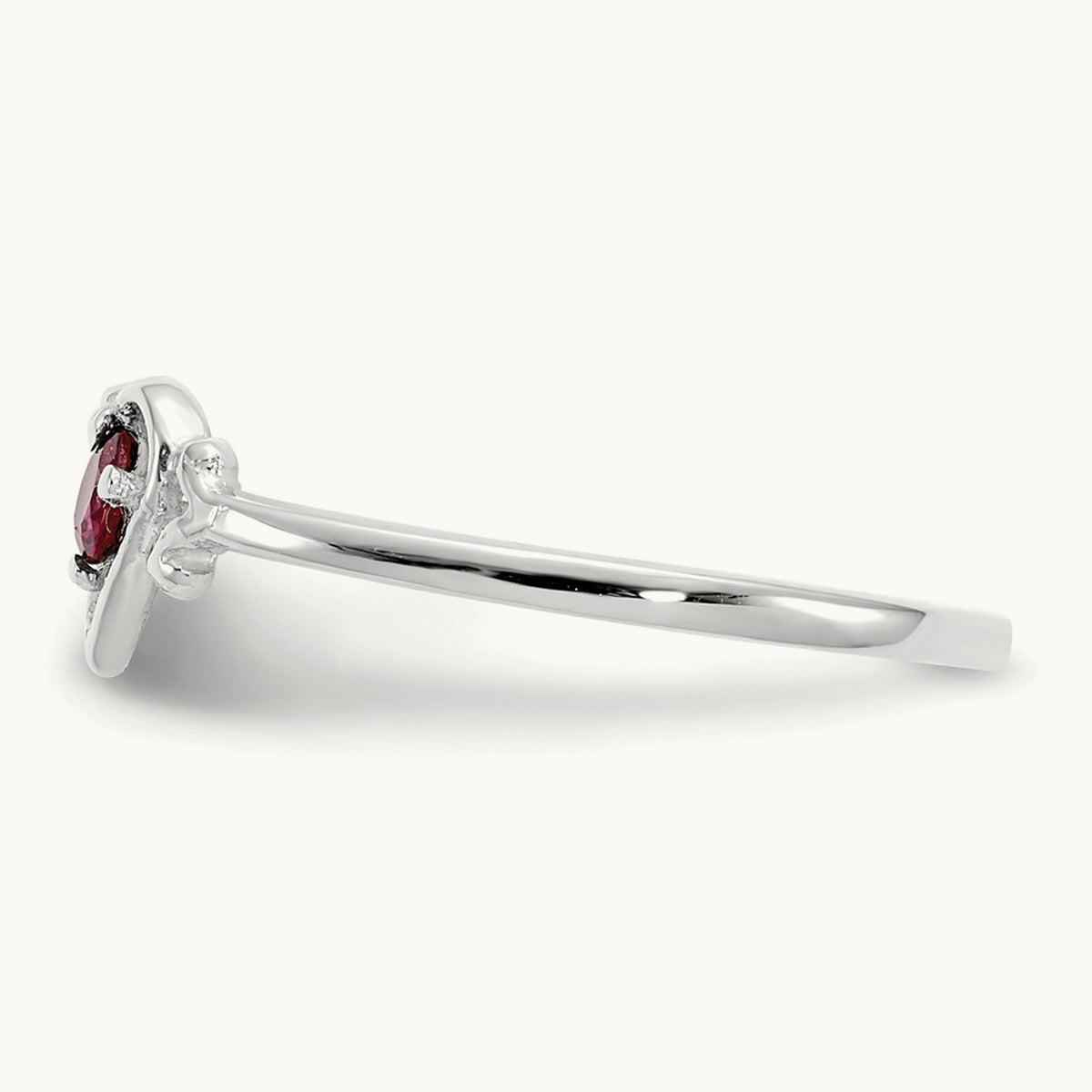 Ruby Birthstone Heart Ring — 14K White Gold, 7