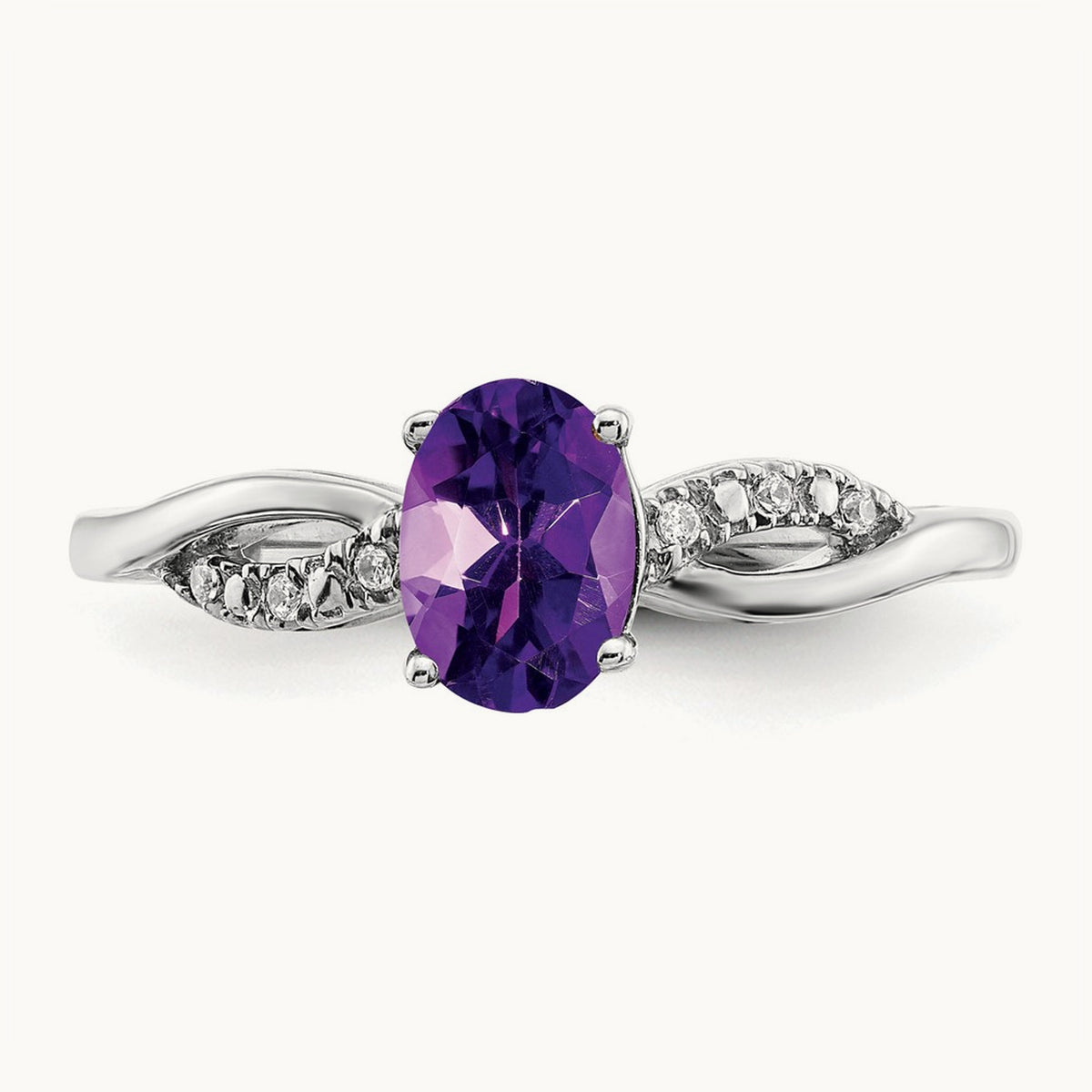 Oval Amethyst and Diamond Ring, 14K White Gold