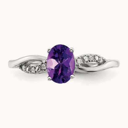 Oval Amethyst and Diamond Ring, 14K White Gold