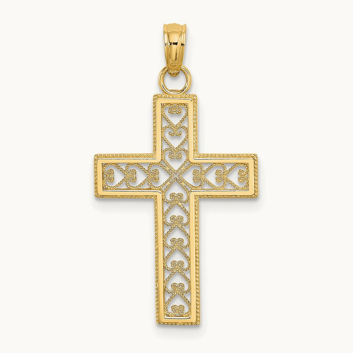 Filigree Beaded Outline Cross Charm, 14K