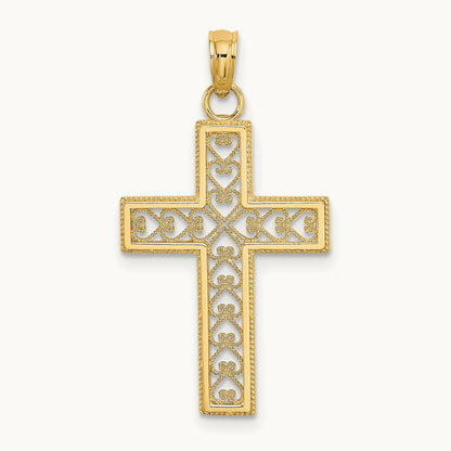 Filigree Beaded Outline Cross Charm, 14K
