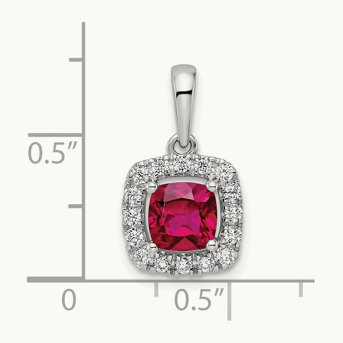 July Birthstone Created Ruby Halo Pendant, 0.25 ct tw Lab-Grown Diamond