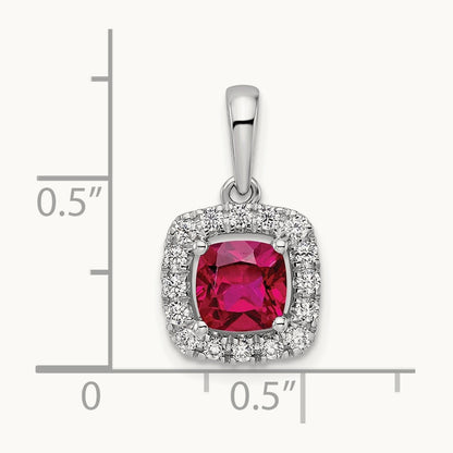 July Birthstone Created Ruby Halo Pendant, 0.25 ct tw Lab-Grown Diamond