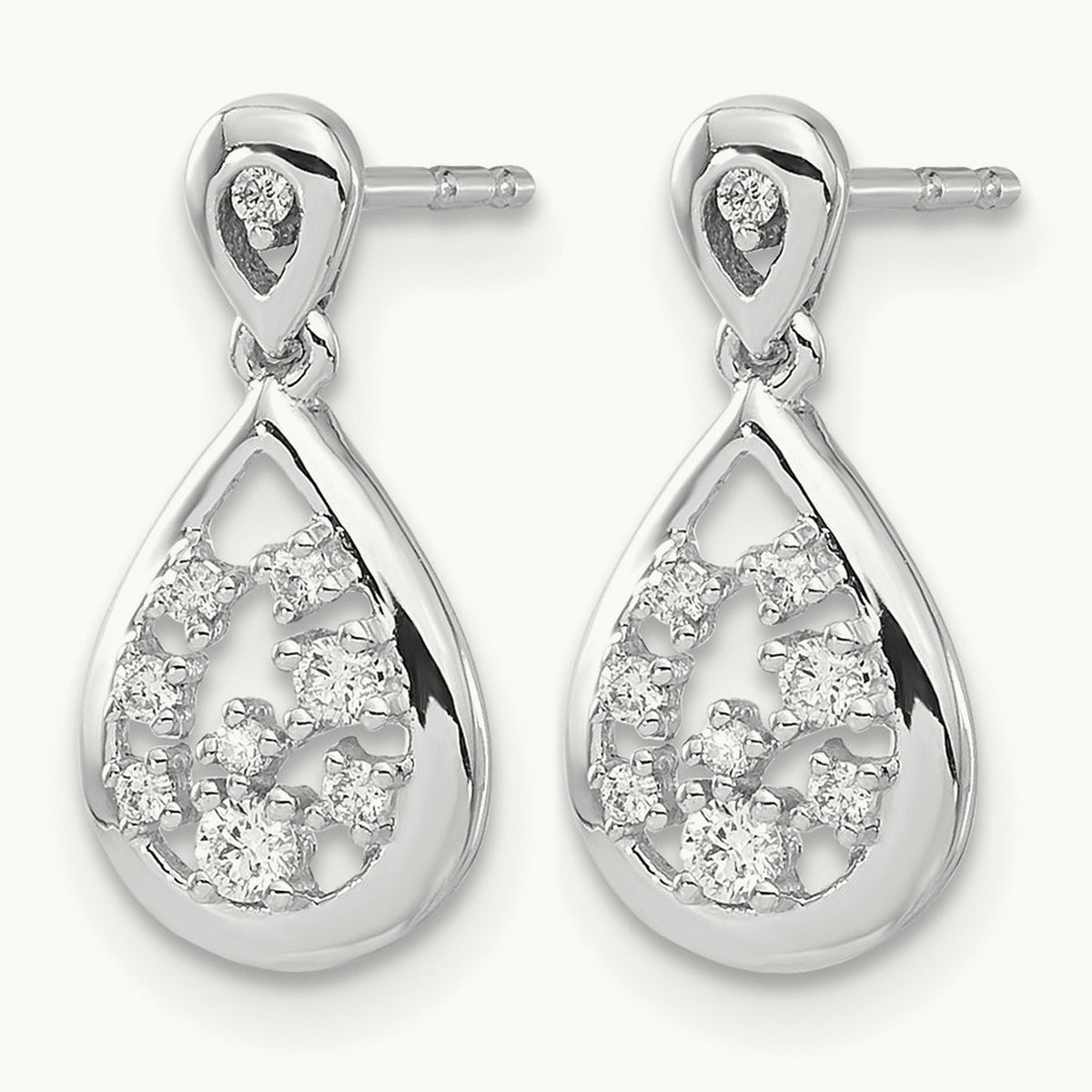 Diamond Post Earrings, 14K White Gold