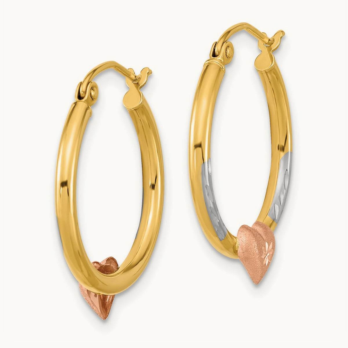 Diamond-cut Heart Hoop Earrings with White Rhodium — 20mm