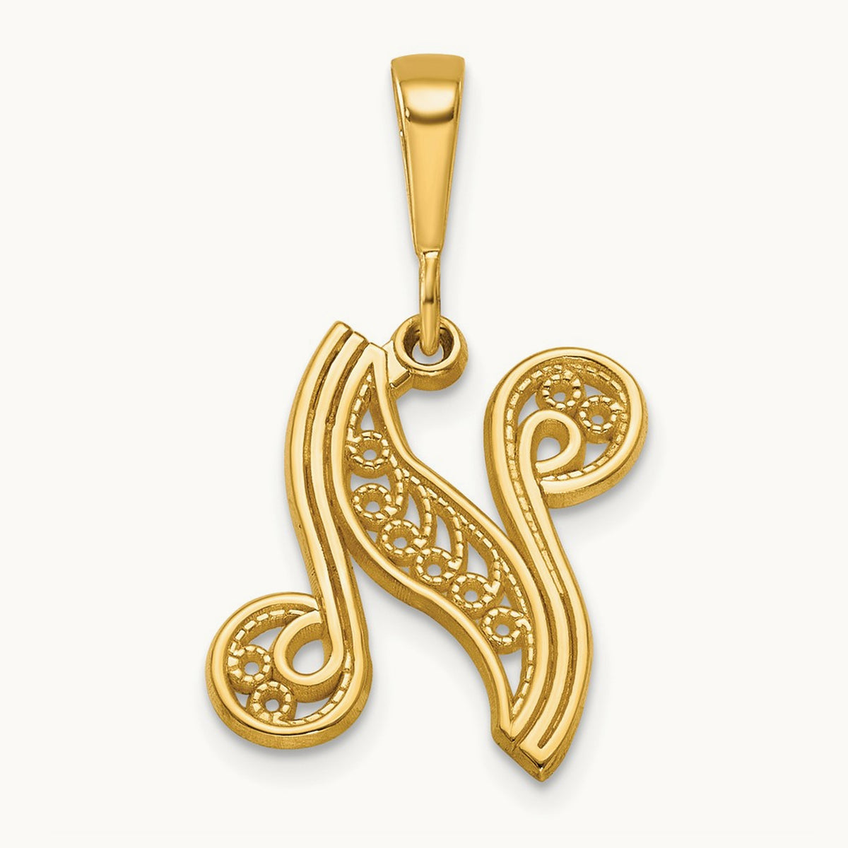 Polished Script Filigree Initial Pendant — N