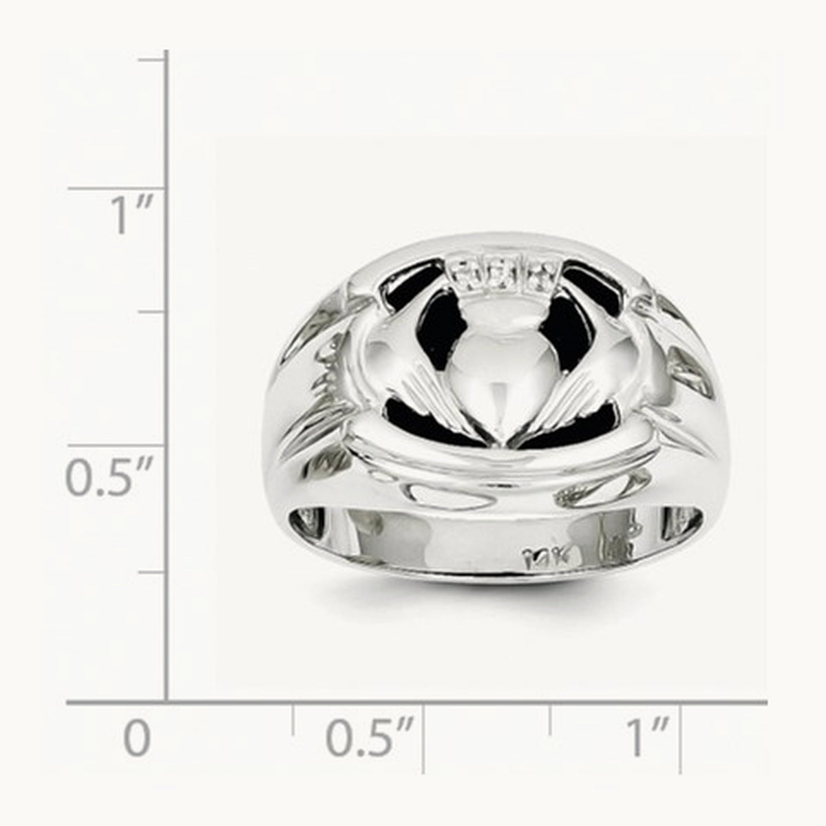 AA Diamond and Onyx Mens Claddagh Ring, 14K White Gold