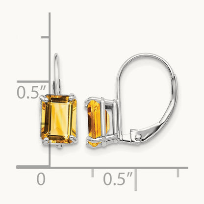 7x5mm Emerald Cut Citrine Earrings, 14K White Gold