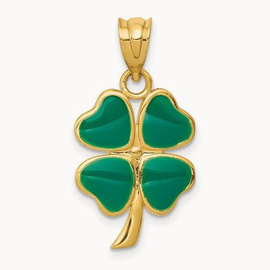Enameled Four Leaf Clover Pendant, 14K