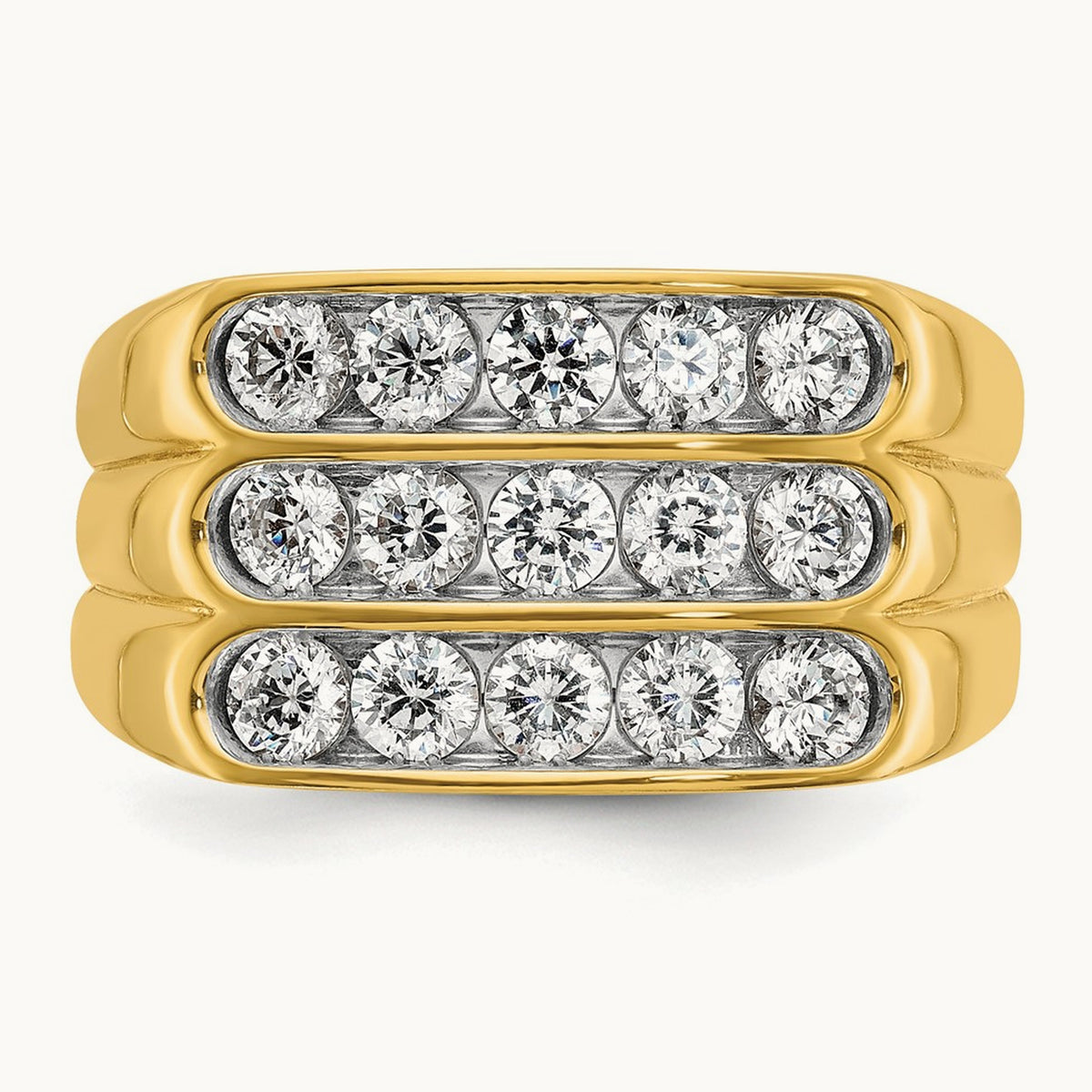 IBGoodman Men's Polished and Grooved 3-Row Diamond Ring, 14K