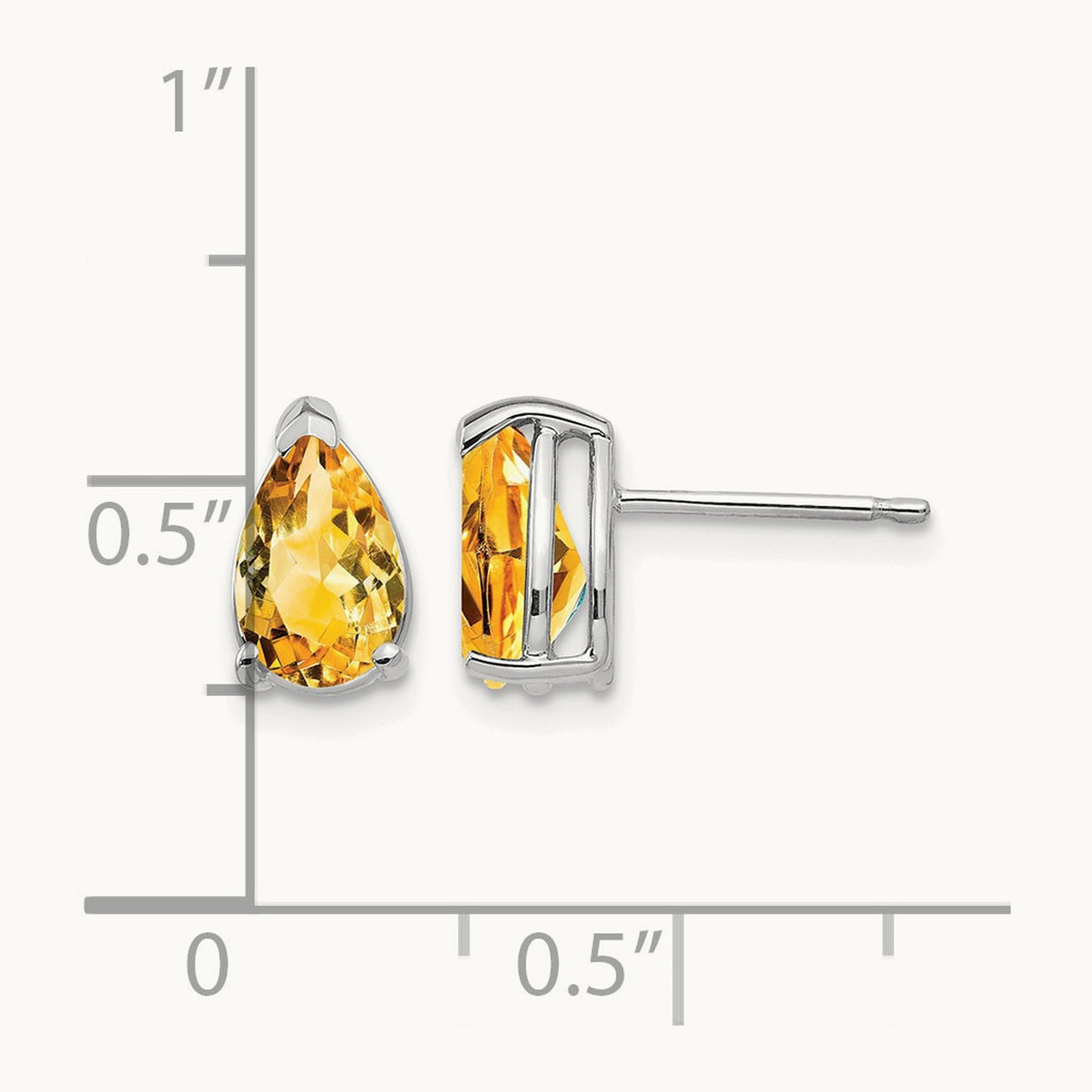 8x5mm Pear Citrine Earrings, 14K White Gold