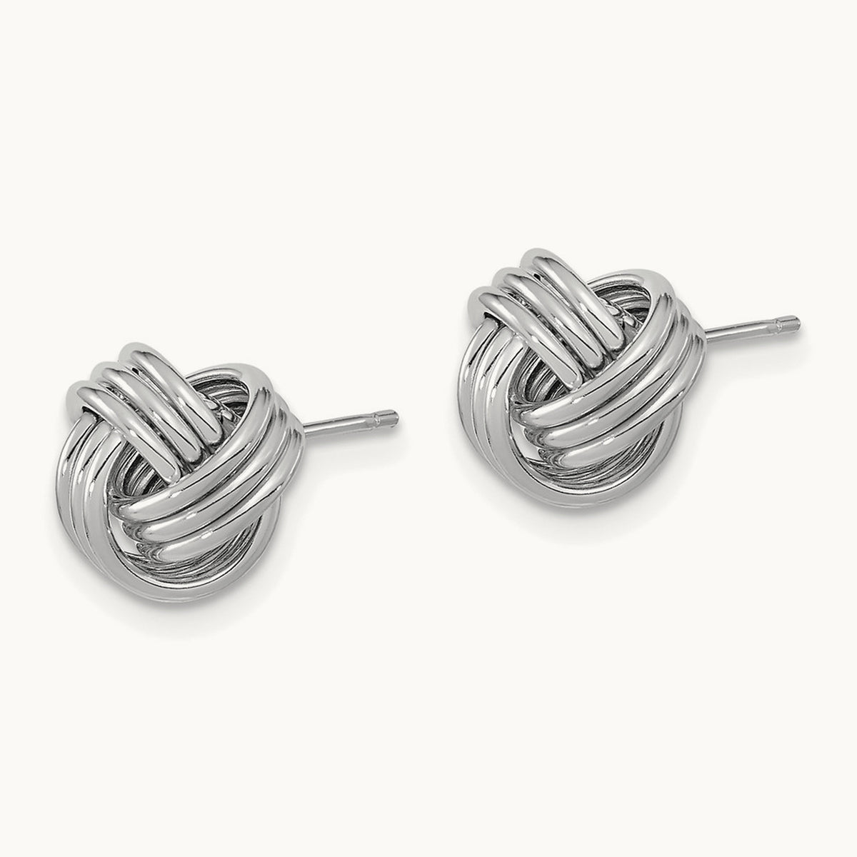 Polished Triple Love Knot Post Earrings — 14K White Gold