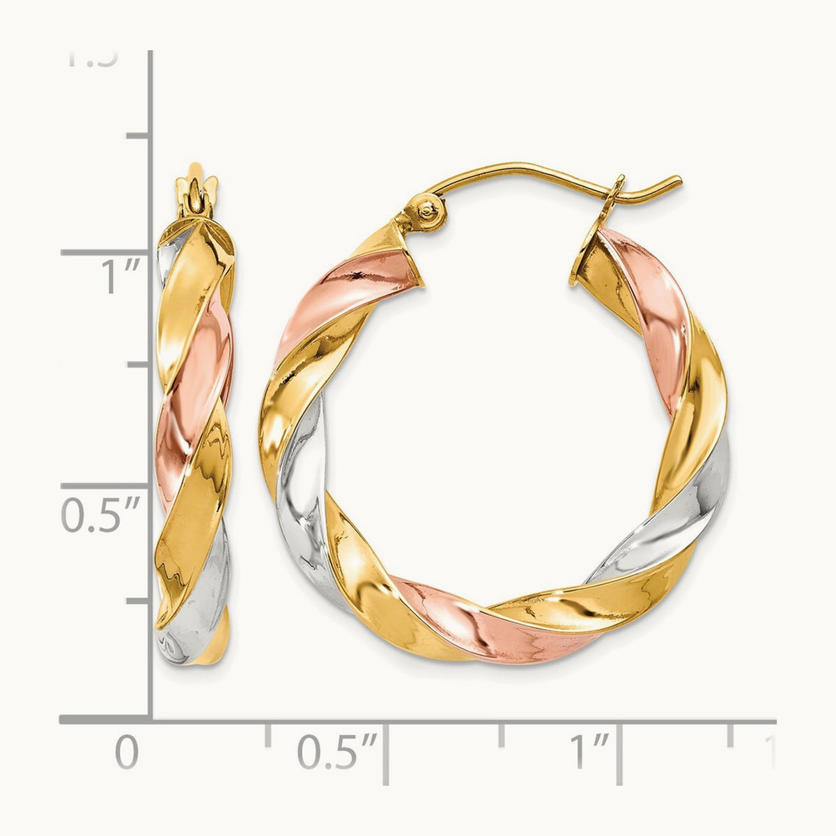 Tri-color Light Twisted Hoop Earrings — 29mm