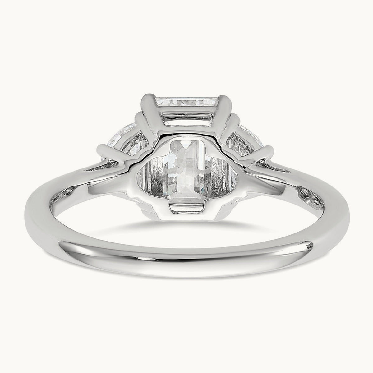 Semi-Mount Emerald & 1/2 Moon 3 Stone Engagement Ring, 0.25-1.00 ct tw Lab-Grown Diamond — 1/2 ct, 14K White Gold