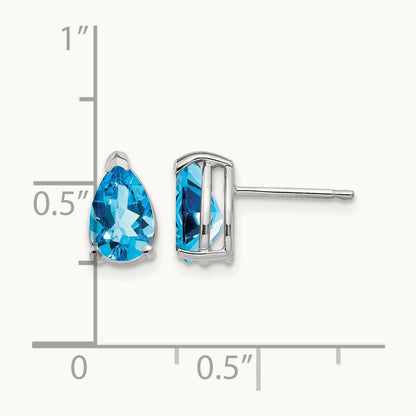 8x5mm Pear Blue Topaz Earrings, 14K White Gold