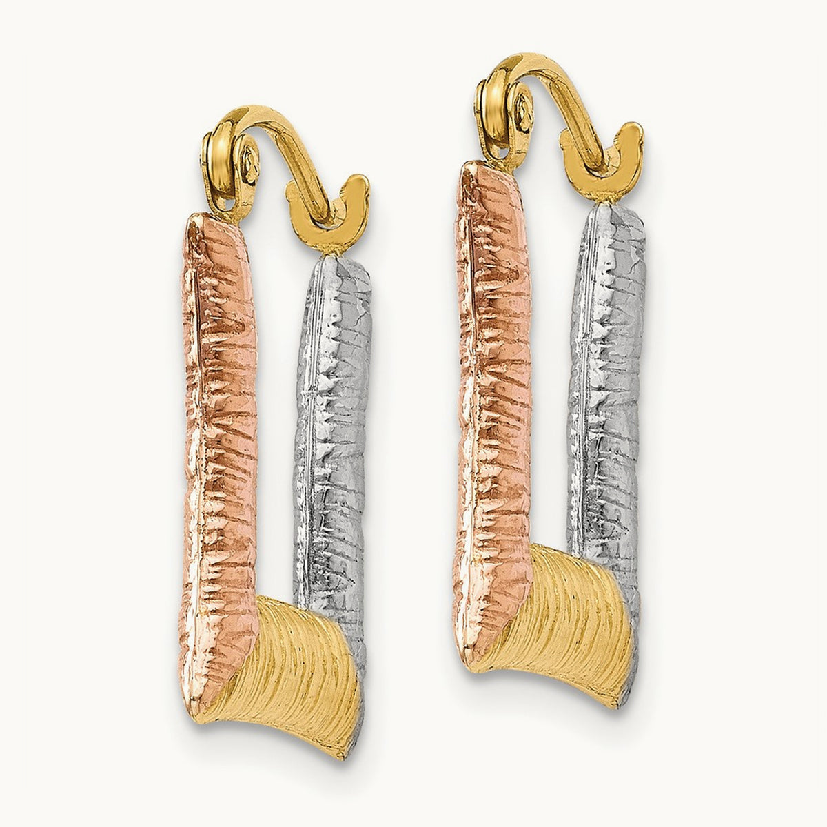 & White & Rose Rhodium Hollow Textured Square Hoop Earrings, 14K