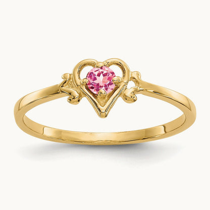 Tourmaline Birthstone Heart Ring — 14K Yellow Gold, 7