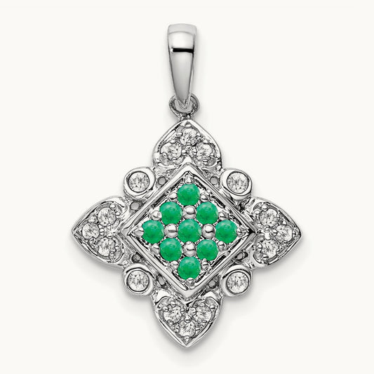 Emerald and Diamond Vintage Pendant, 14K White Gold